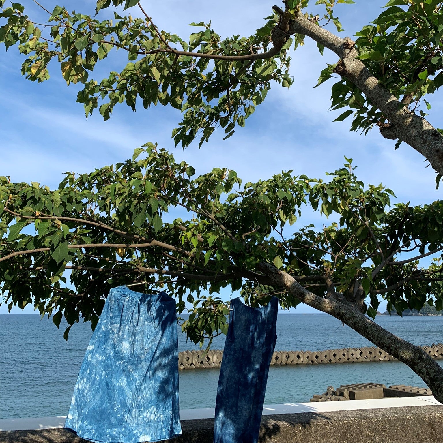 空と海の青 天然藍染め 旅するスカート 久留米絣 綿100% 夏にぴったり